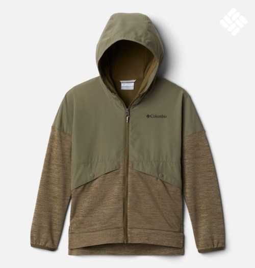 Kids' Columbia Out-Shield Dry Full Zip Fleece Jackets Olive | CA-M61AL
