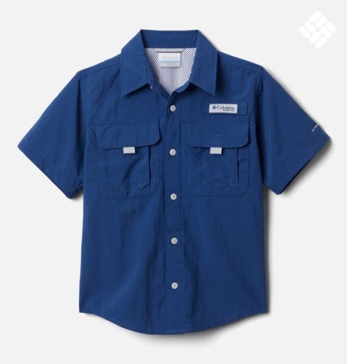Kids' Columbia PFG Bahama Short Sleeve Shirts Navy | CA-R6301