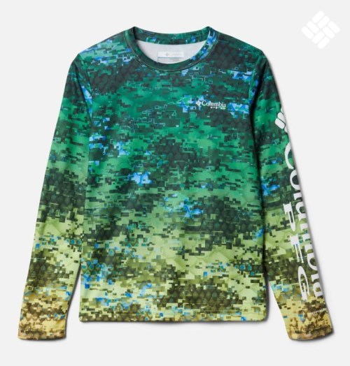 Kids' Columbia PFG Super Terminal Tackle Long Sleeve Sweatshirts Camo | CA-I4AC5