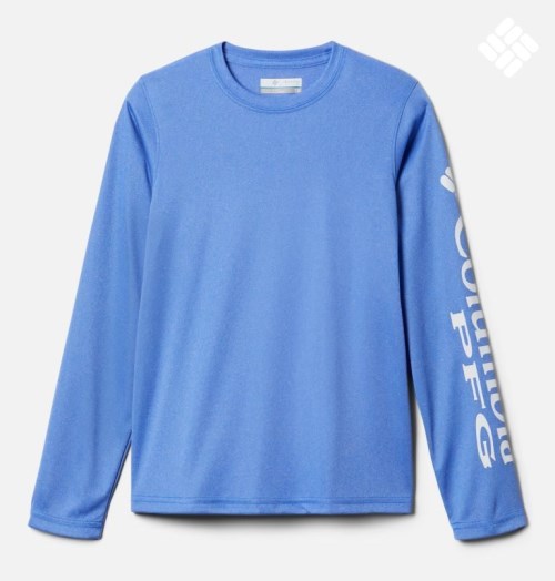 Kids' Columbia PFG Terminal Tackle Heather Long Sleeve Sweatshirts Blue | CA-A3A54