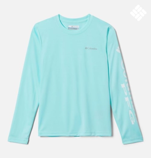Kids' Columbia PFG Terminal Tackle Long Sleeve Sweatshirts Turquoise | CA-A31L0