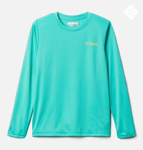 Kids' Columbia PFG Terminal Tackle Triangle Logo Long Sleeve Sweatshirts Turquoise | CA-RA1C4
