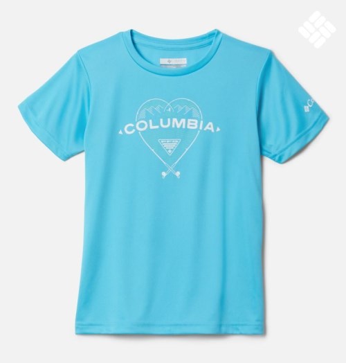 Kids' Columbia PFG Tidal Tee Heart Short Sleeve T Shirts Blue | CA-LA14L