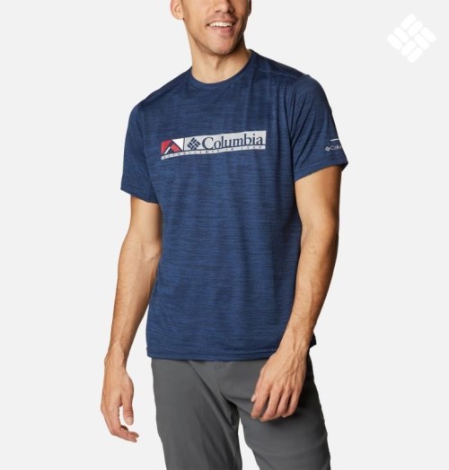 Men's Columbia Alpine Chill Zero Graphic Short Sleeve T Shirts Navy | CA-EL513