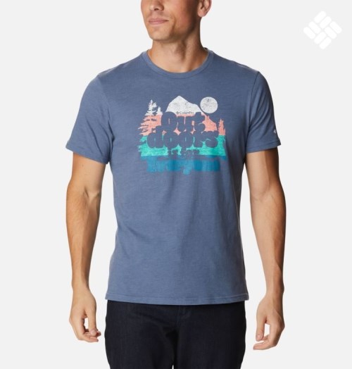 Men's Columbia Alpine Way Graphic T Shirts Navy | CA-WCLA5