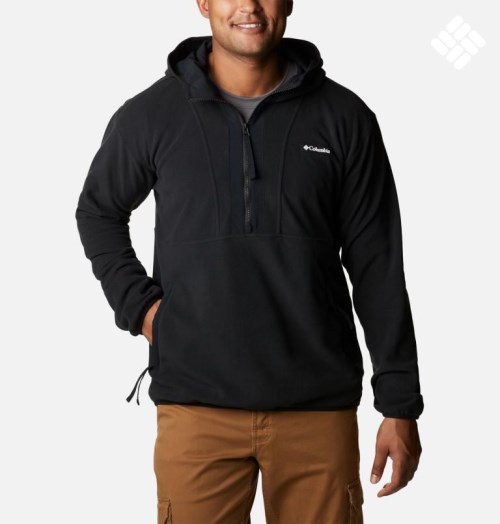 Men's Columbia Back Bowl Lite Half Zip Fleece Hoodie Black | CA-S418L