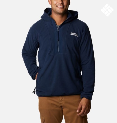 Men's Columbia Back Bowl Lite Half Zip Fleece Hoodie Navy | CA-V5416