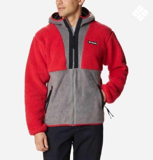 Men's Columbia Back Bowl Sherpa Full Zip Hoodie Fleece Jackets Red / Grey | CA-O316A