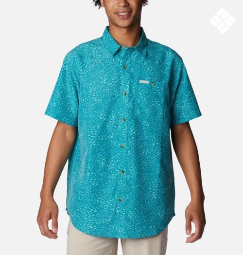 Men's Columbia Captree Island Short Sleeve Shirts Turquoise | CA-O084C