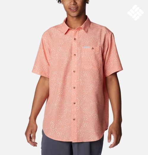 Men's Columbia Captree Island Short Sleeve Shirts Coral | CA-T8C03