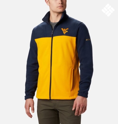 Men's Columbia Collegiate Flanker III - West Virginia University Fleece Jackets Navy / Yellow | CA-Q16C3