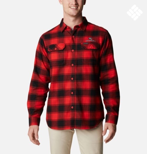 Men's Columbia Collegiate Flare Gun Flannel Long Sleeve - Georgia Shirts Red | CA-L5C30