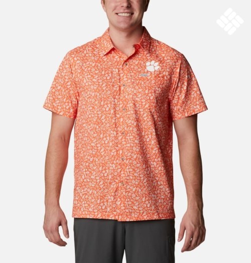 Men's Columbia Collegiate PFG Super Slack Tide - Clemson Shirts Orange | CA-Z0LA1