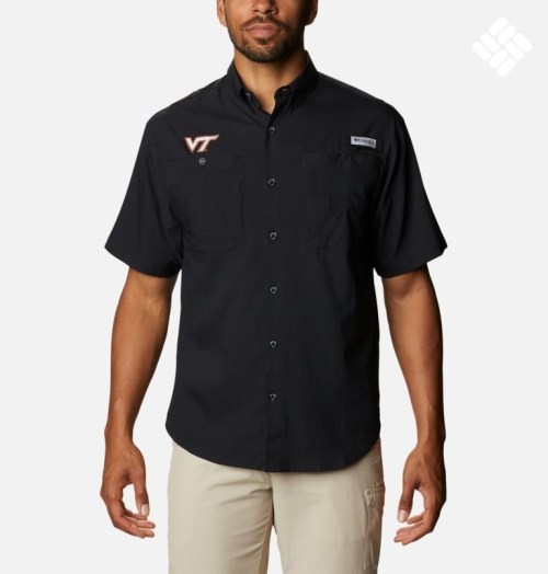 Men's Columbia Collegiate PFG Tamiami Short Sleeve - Virginia Tech Shirts Black | CA-IA051
