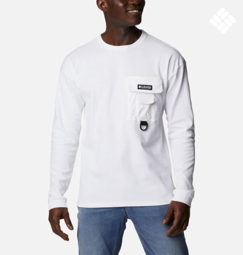 Men's Columbia Field Creek Double Knit Long Sleeve Sweatshirts White | CA-Z8C65