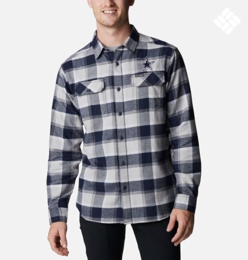 Men's Columbia Flare Gun Flannel Long Sleeve - Dallas Cowboys Shirts Black / Grey | CA-M460A