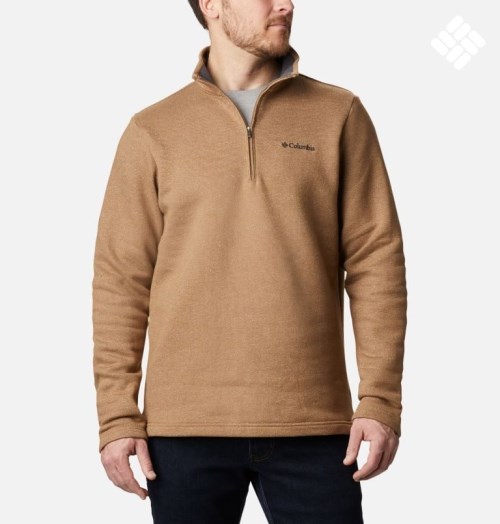 Men's Columbia Great Hart Mountain III Half Zip Sweatshirts Brown | CA-LLA05