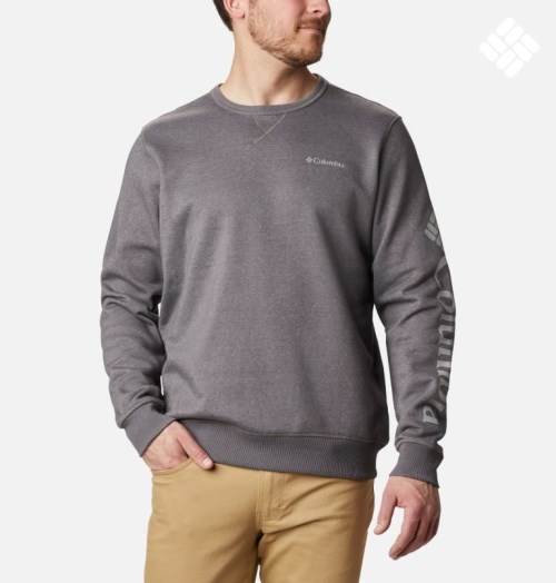 Men's Columbia Logo Fleece Crew Sweatshirts Grey | CA-B06C5