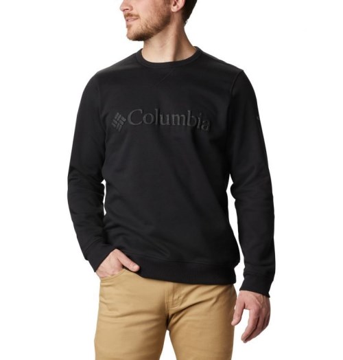 Men's Columbia Logo Fleece Crew Sweatshirts Black | CA-IL153