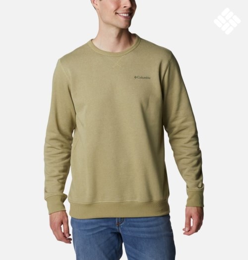 Men's Columbia Logo Fleece Crew Sweatshirts Olive | CA-ZC016