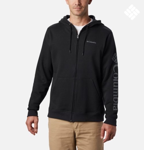Men's Columbia Logo Full Zip Fleece Hoodie Black | CA-G01L8