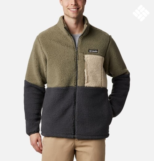 Men's Columbia Mountainside Heavyweight Sherpa Fleece Jackets Olive / Black | CA-O138L