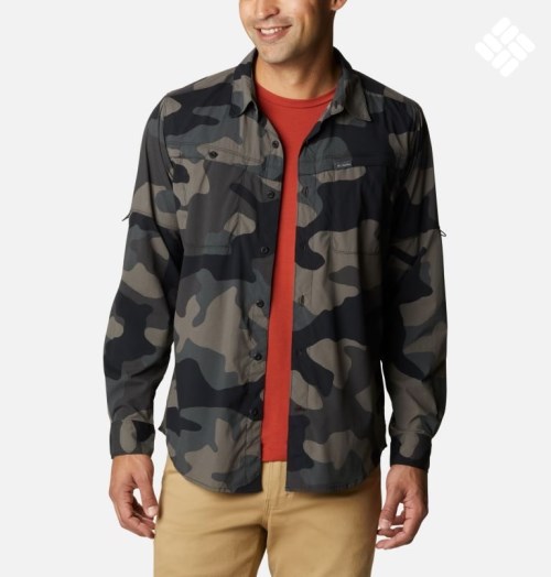 Men's Columbia Newton Ridge Printed Long Sleeve Shirts Camo | CA-P1C65