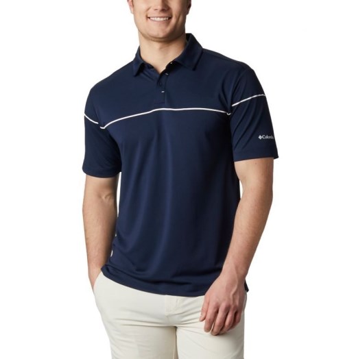 Men's Columbia Omni-Wick Breaker Golf Polo Shirts Navy | CA-YLA51
