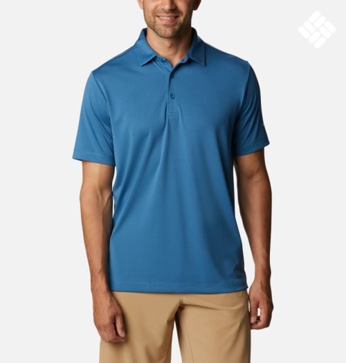 Men's Columbia Omni-Wick Drive Polo Shirts Blue | CA-K1ALC