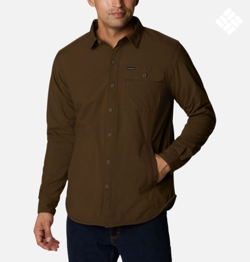Men's Columbia Outdoor Elements Shirts Dark Brown | CA-BC5L4