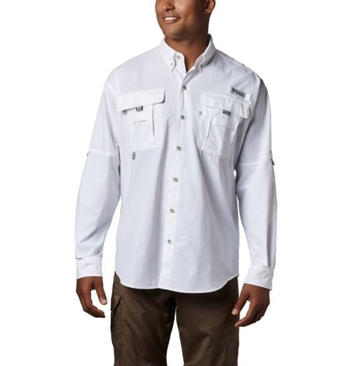 Men's Columbia PFG Bahama II Long Sleeve Shirts White | CA-HA5L4