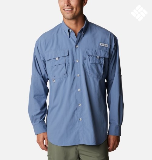Men's Columbia PFG Bahama II Long Sleeve Shirts Blue | CA-V8460
