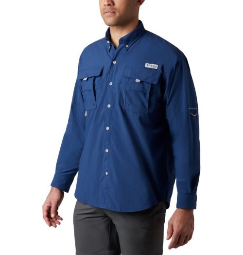 Men's Columbia PFG Bahama II Long Sleeve Shirts Blue | CA-X106L