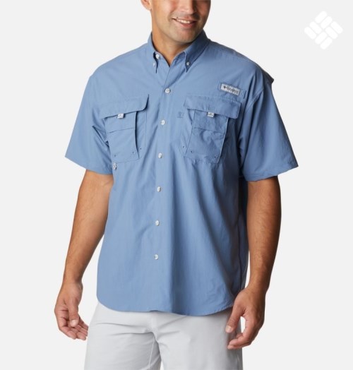 Men's Columbia PFG Bahama II Short Sleeve Shirts Light Blue | CA-C4CAL