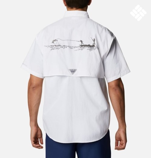 Men's Columbia PFG Bahama Icon Short Sleeve Shirts White | CA-L4180
