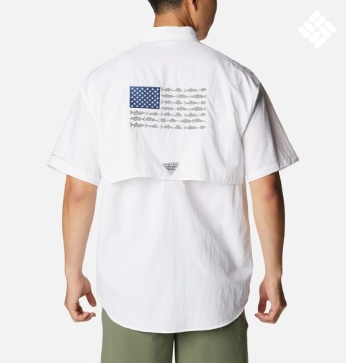 Men's Columbia PFG Bahama Icon Short Sleeve Shirts White | CA-R418C