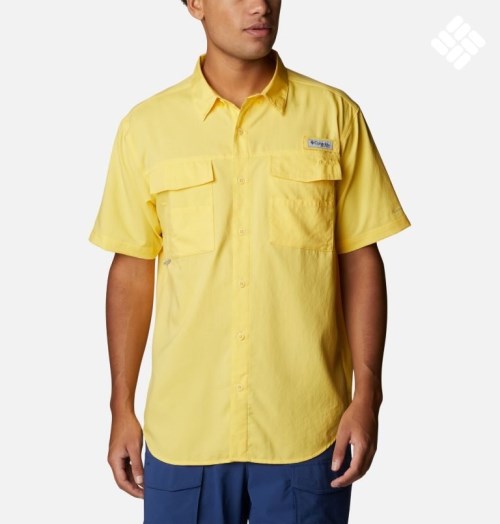 Men's Columbia PFG Blood and Guts IV Woven Short Sleeve Shirts Yellow | CA-H065L