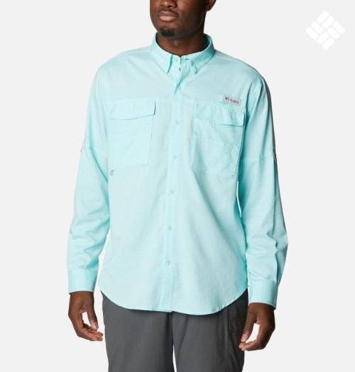 Men's Columbia PFG Blood and Guts IV Woven Long Sleeve Shirts Turquoise | CA-K43C1