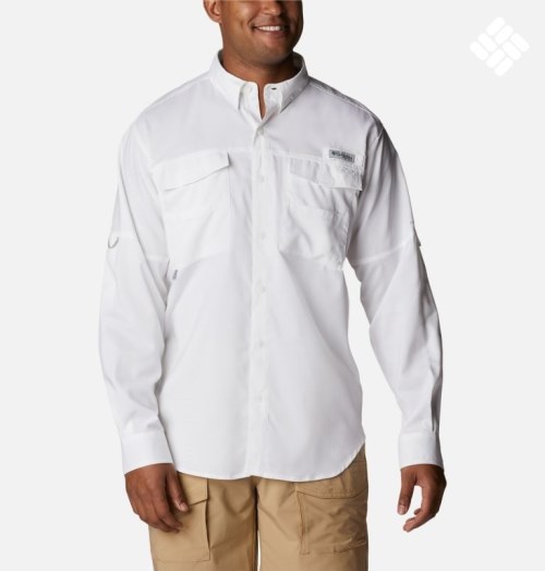 Men's Columbia PFG Blood and Guts IV Woven Long Sleeve Shirts White | CA-Z4183