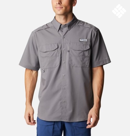 Men's Columbia PFG Blood and Guts Zero Woven Short Sleeve Shirts Grey | CA-X5AL4