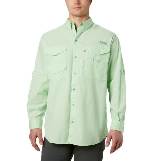 Men's Columbia PFG Bonehead Long Sleeve Shirts Mint | CA-O6C13