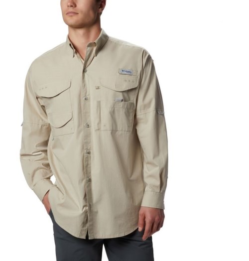 Men's Columbia PFG Bonehead Long Sleeve Shirts Khaki | CA-SA3C1