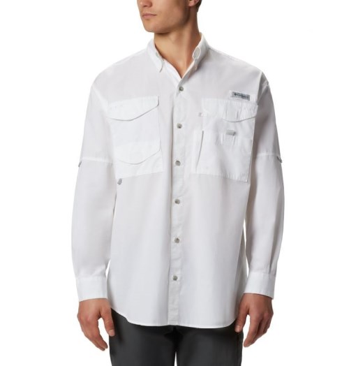 Men's Columbia PFG Bonehead Long Sleeve Shirts White | CA-T15L3