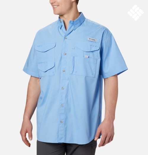 Men's Columbia PFG Bonehead Short Sleeve Shirts Light Blue | CA-G10L3