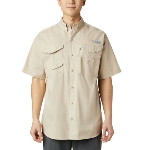 Men's Columbia PFG Bonehead Short Sleeve Shirts Khaki | CA-O61L5