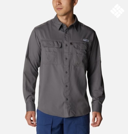 Men's Columbia PFG Drift Guide Woven Long Sleeve Shirts Dark Grey | CA-NL0A3