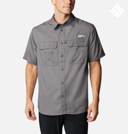Men's Columbia PFG Drift Guide Woven Short Sleeve Shirts Grey | CA-A0835