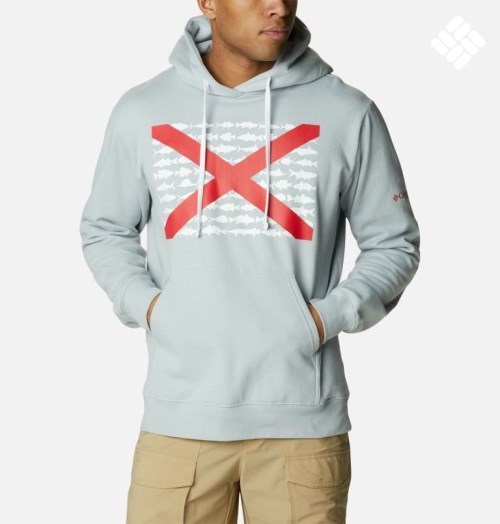 Men's Columbia PFG Fish Flag Hoodie Light Grey | CA-I501A