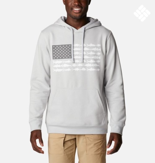 Men's Columbia PFG Fish Flag II Hoodie Light Grey | CA-G5431