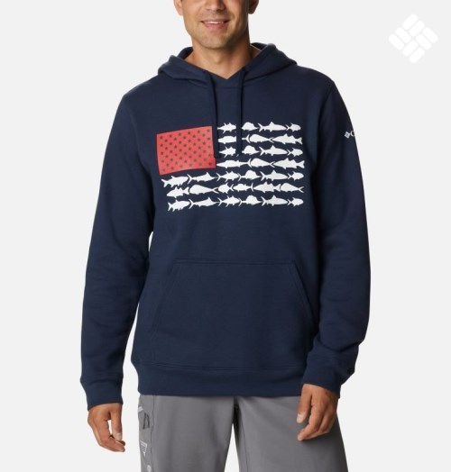 Men's Columbia PFG Fish Flag II Hoodie Navy | CA-Z5630
